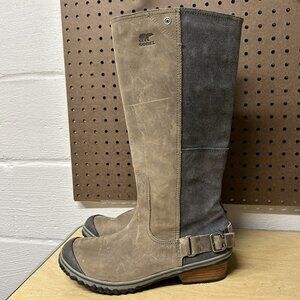 SOREL Boots Women Sz 10 Slimpack Waterproof Brown Leather Winter Tall Knee High